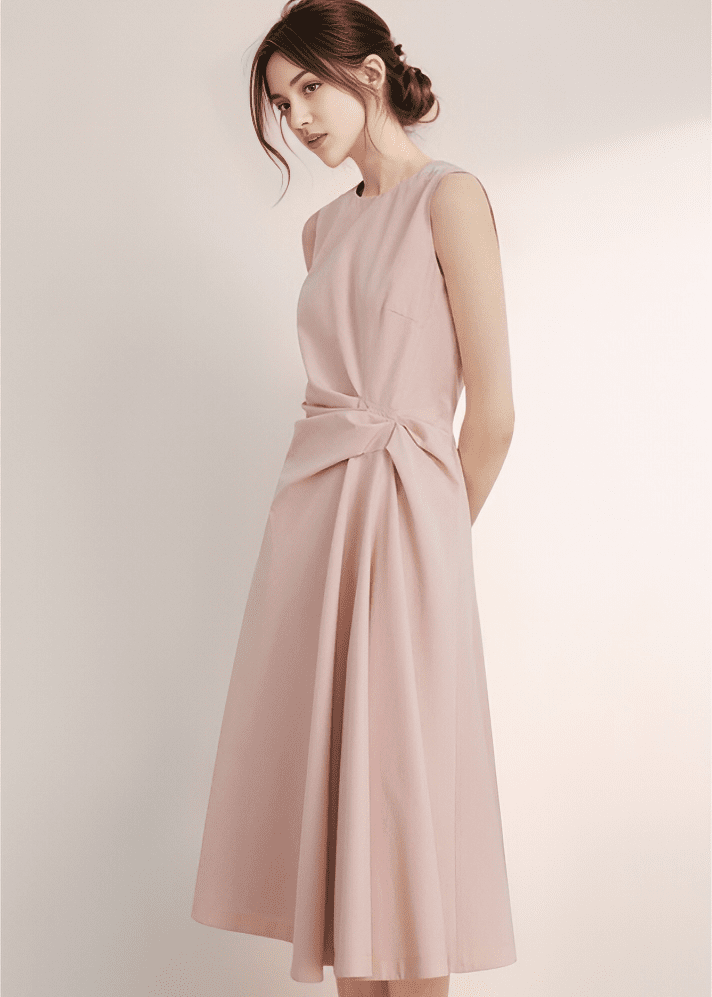 サイドツイストドレープフレアワンピース - Vera Lumina