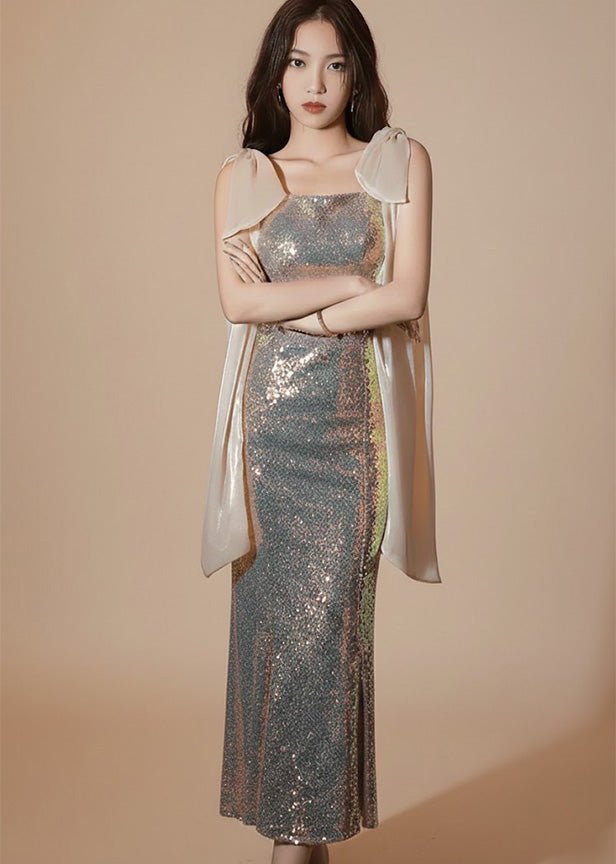 ショルダリボンスパンコールマーメイドドレス - Vera Lumina