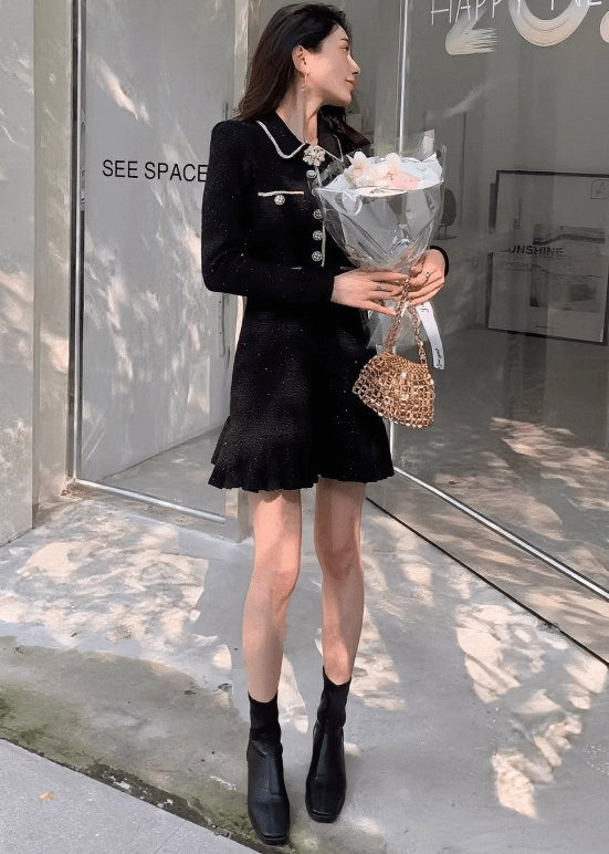 フラワービジューカラーマーメイドフレアワンピース - Vera Lumina