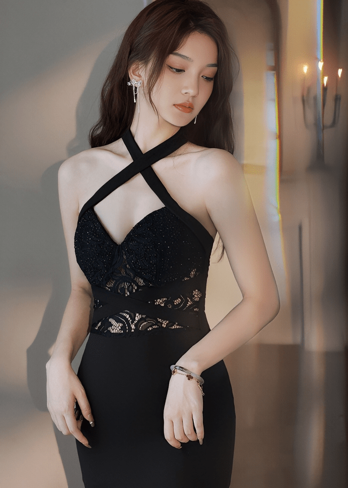 クロスストラップレースマーメイドドレス - Vera Lumina