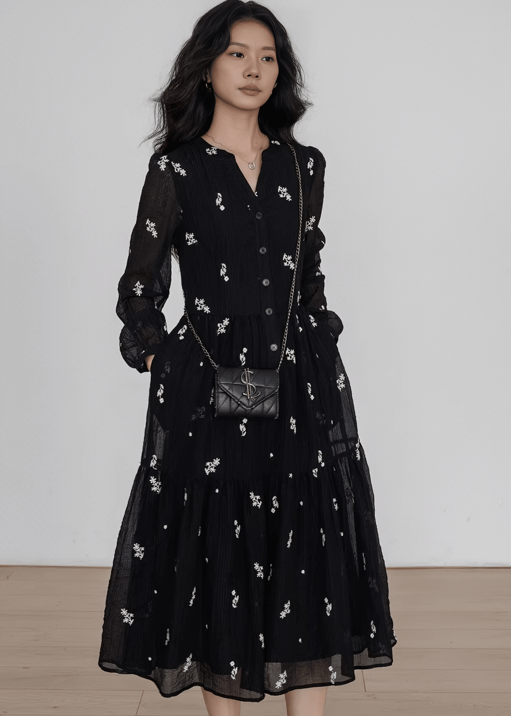 エンブロイダリーティアードマキシワンピース - Vera Lumina