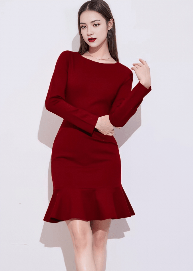 ボートネックヘムフリルマーメイドドレス - Vera Lumina