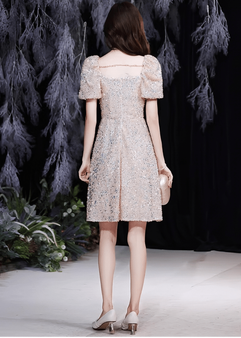 オーロラスパンコールパフスリーブフレアドレス - Vera Lumina