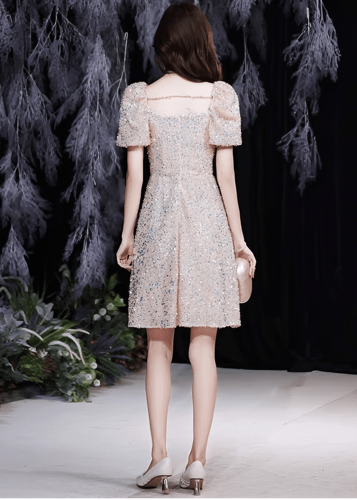 オーロラスパンコールパフスリーブフレアドレス - Vera Lumina