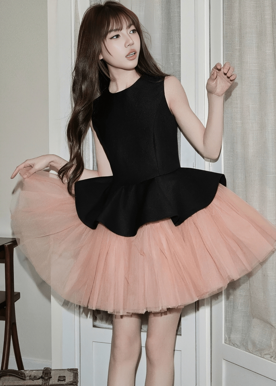 ペプラムデザインチュールレイヤードドレス - Vera Lumina