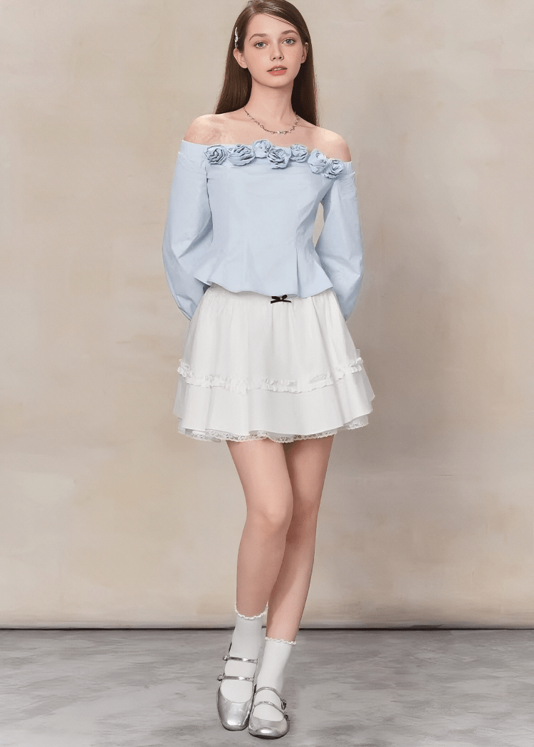 ローズモチーフオフショルダーペプラムブラウス - Vera Lumina