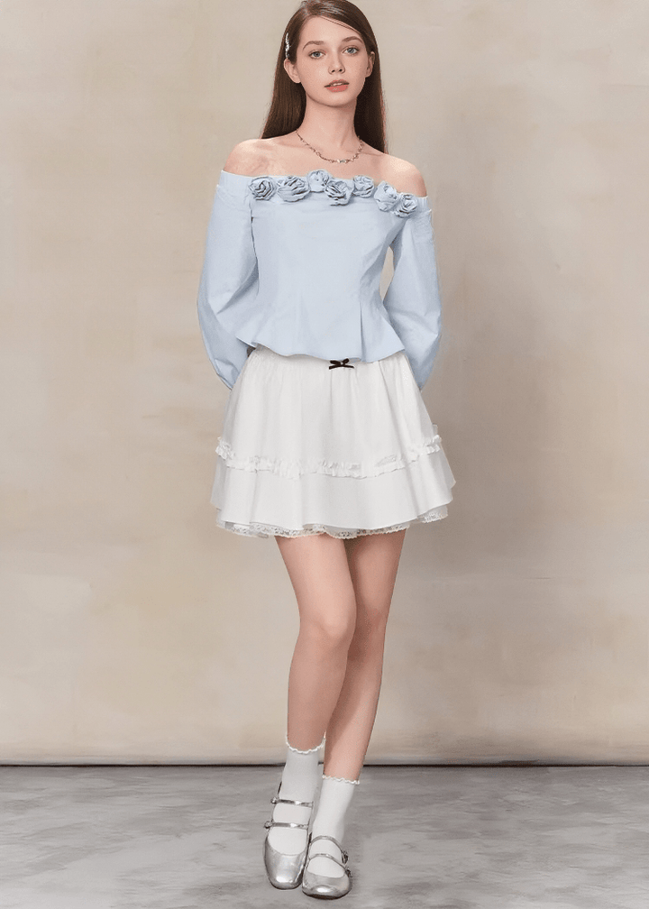 ローズモチーフオフショルダーペプラムブラウス - Vera Lumina