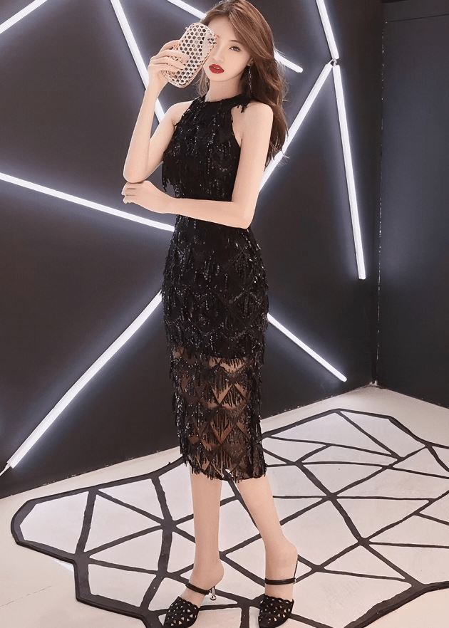 アメリカンスリーブビジューフリンジドレス - Vera Lumina