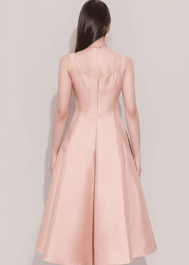 サテンシェイプスクエアネックフレアドレス - Vera Lumina