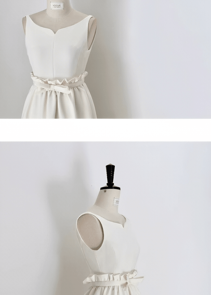 スカラップネックリボンウエストドレス - Vera Lumina