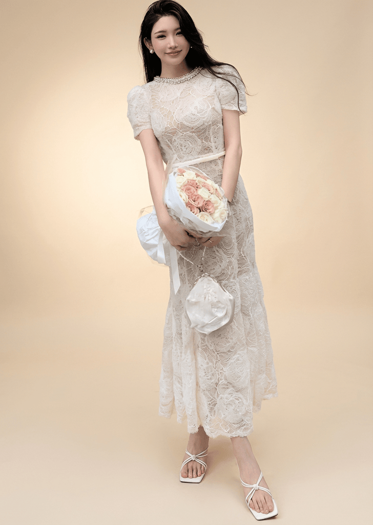 ビジューネックローズモチーフマーメイドドレス - Vera Lumina