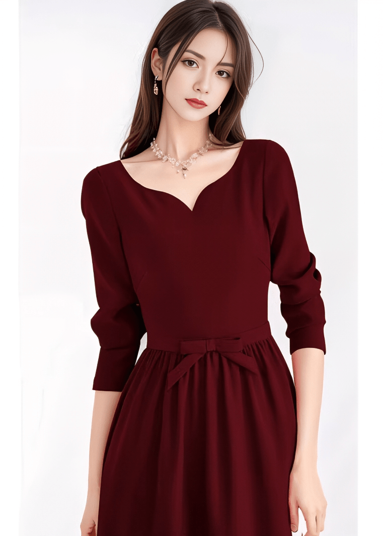 ウエストリボンパフスリーブフレアドレス - Vera Lumina