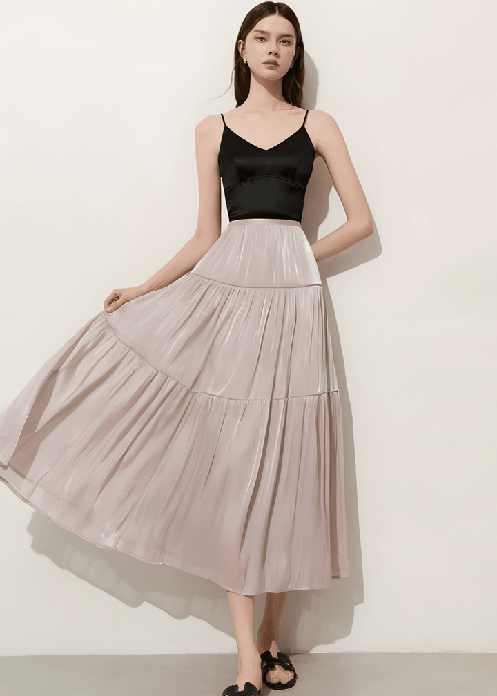 サテンティアードフレアスカート - Vera Lumina