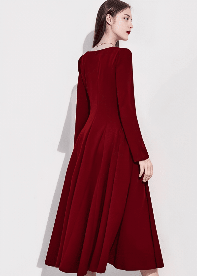 スクエアネックパフスリーブミディフレアドレス - Vera Lumina