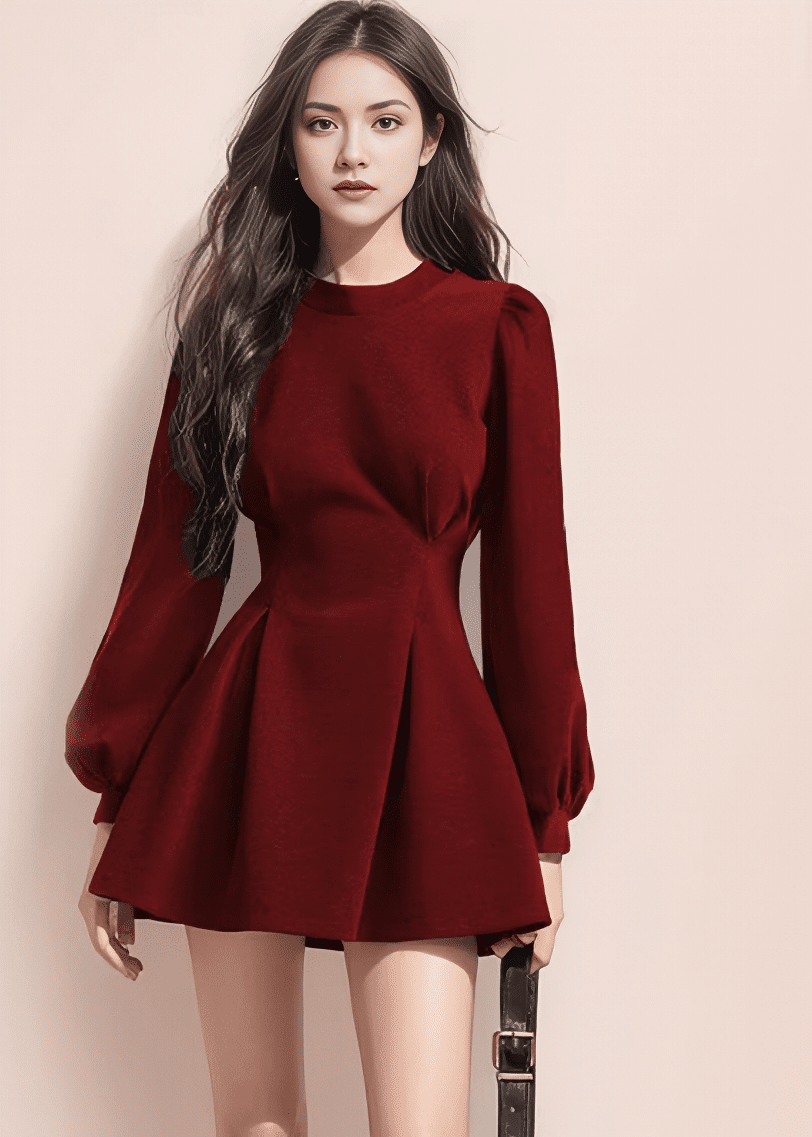 パフスリーブタックフレアミニワンピース - Vera Lumina