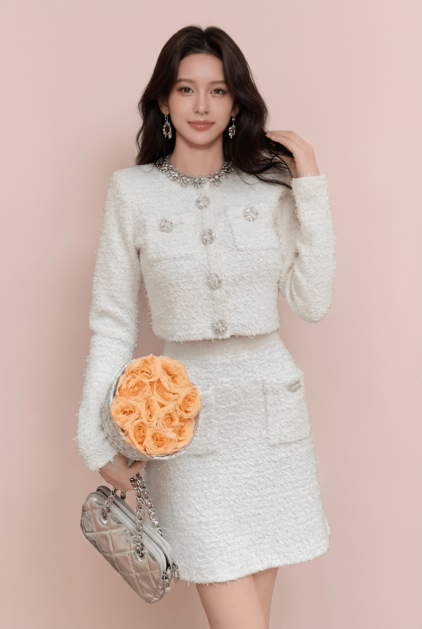 ビジューネックツイードジャケット＆ミニスカート - Vera Lumina