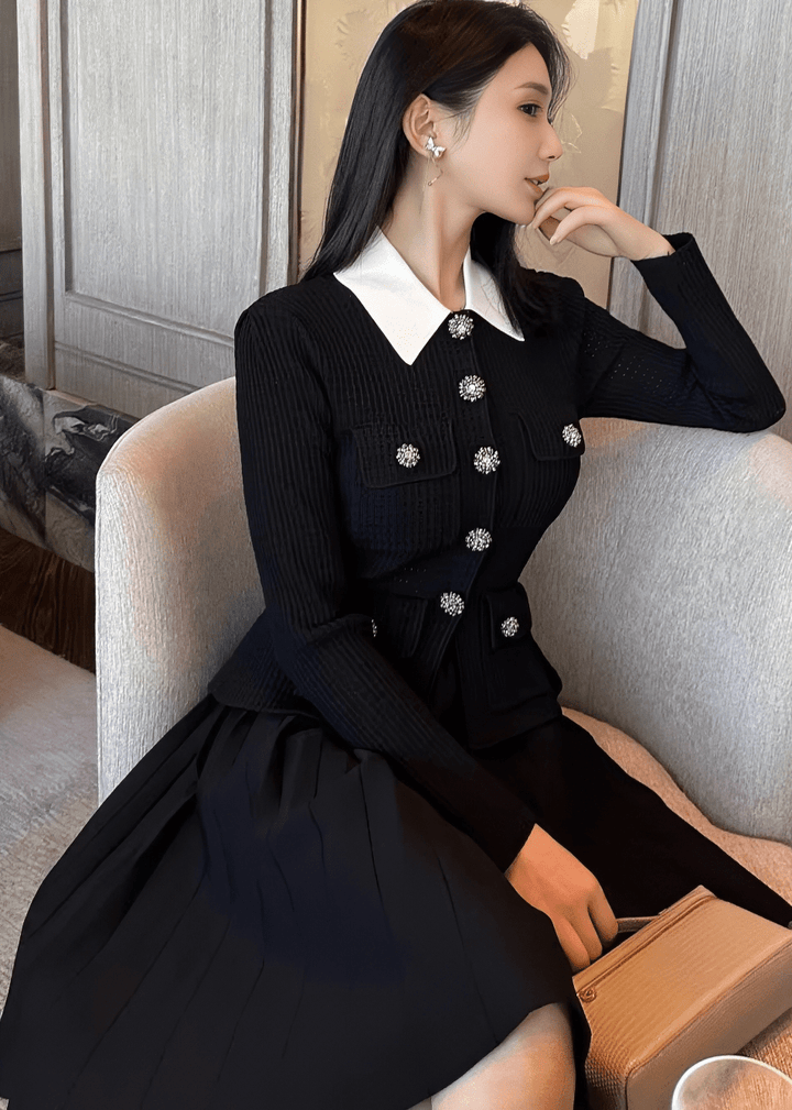 ビジューボタンバイカラーカラージャケットドレス - Vera Lumina