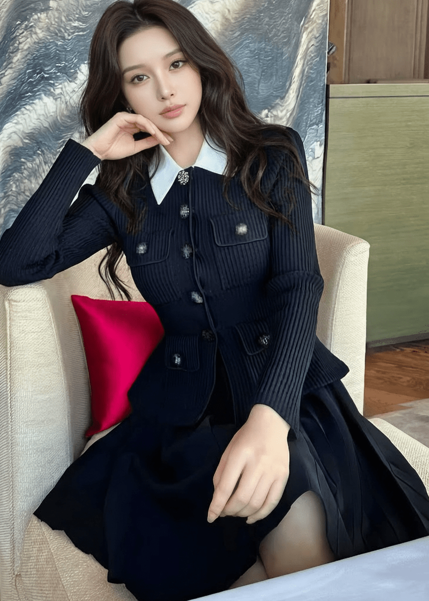 ビジューボタンバイカラーカラージャケットドレス - Vera Lumina