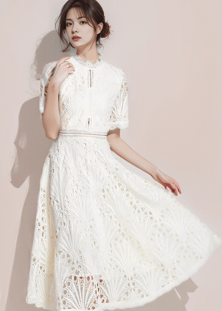 シアーレースエンブロイダリーフレアドレス - Vera Lumina