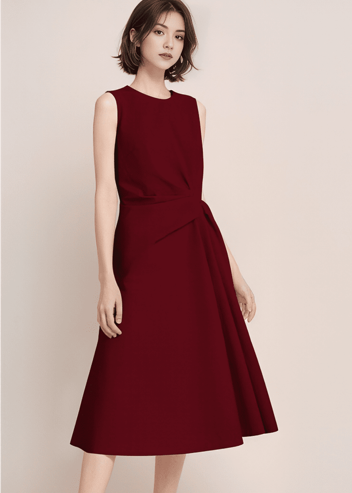 サイドツイストドレープフレアワンピース - Vera Lumina