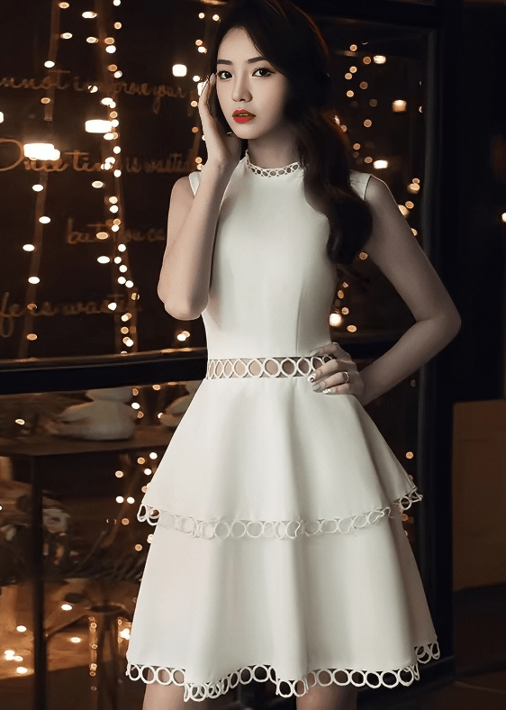 サークルカットワークティアードフレアドレス - Vera Lumina