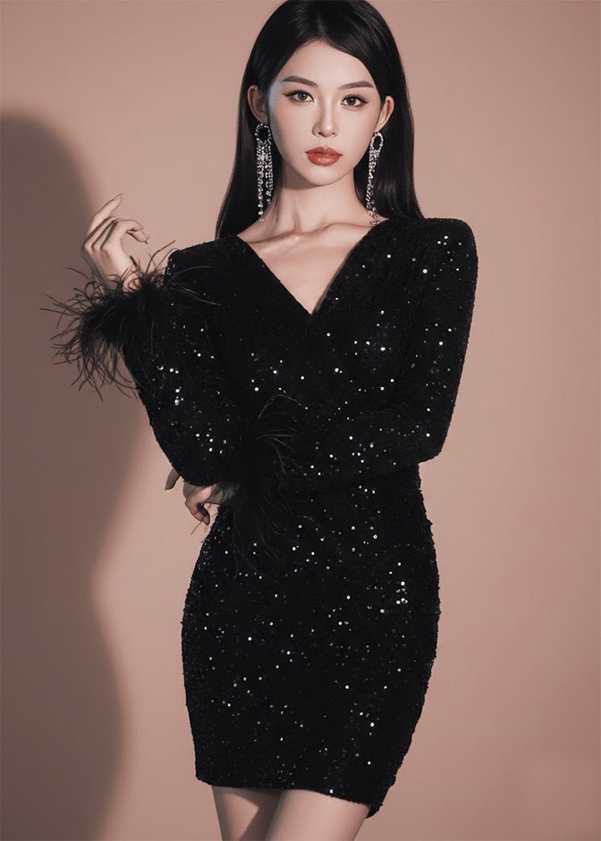 フェザーカフスビジューミニワンピース - Vera Lumina