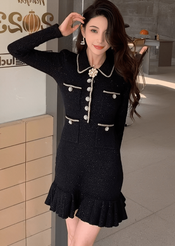 フラワービジューカラーマーメイドフレアワンピース - Vera Lumina