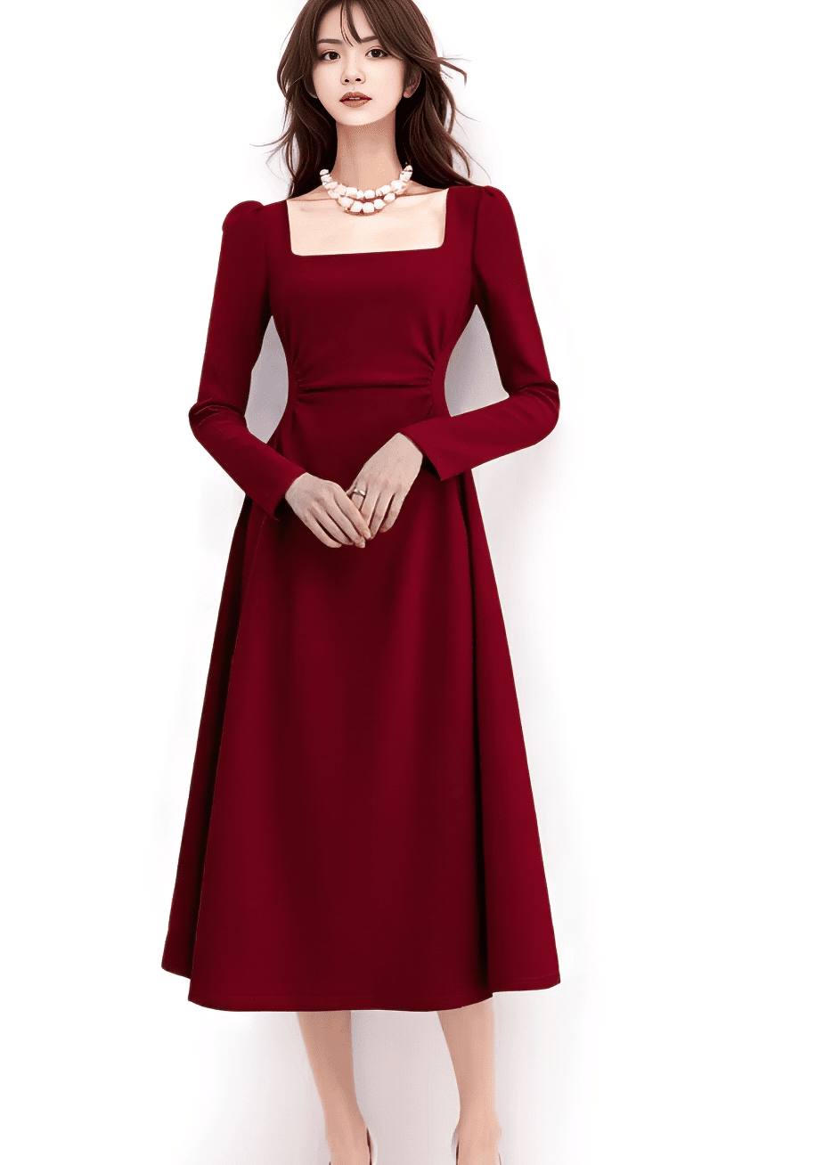 スクエアネックパフスリーブフレアドレス - Vera Lumina