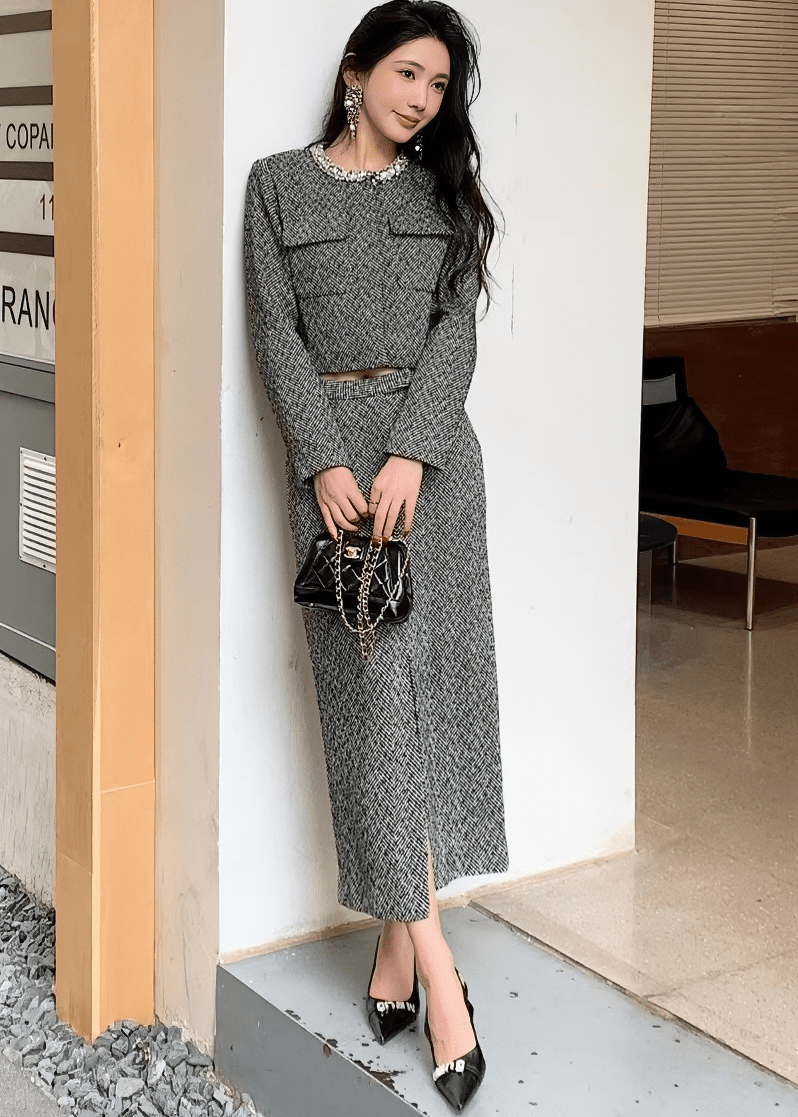 ヘリンボーンジャケット＆ポケットビジュースカート - Vera Lumina