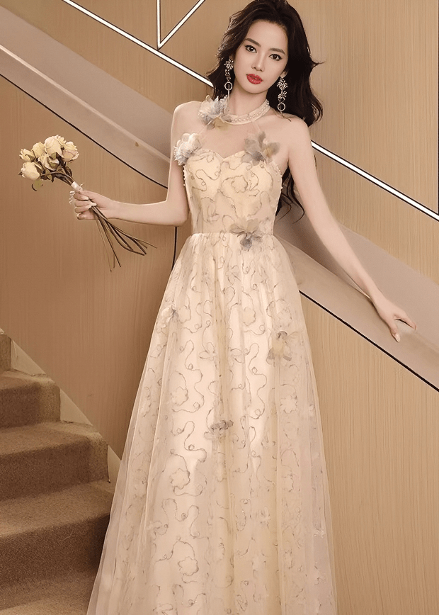 チュールフラワーホルターネックドレス - Vera Lumina