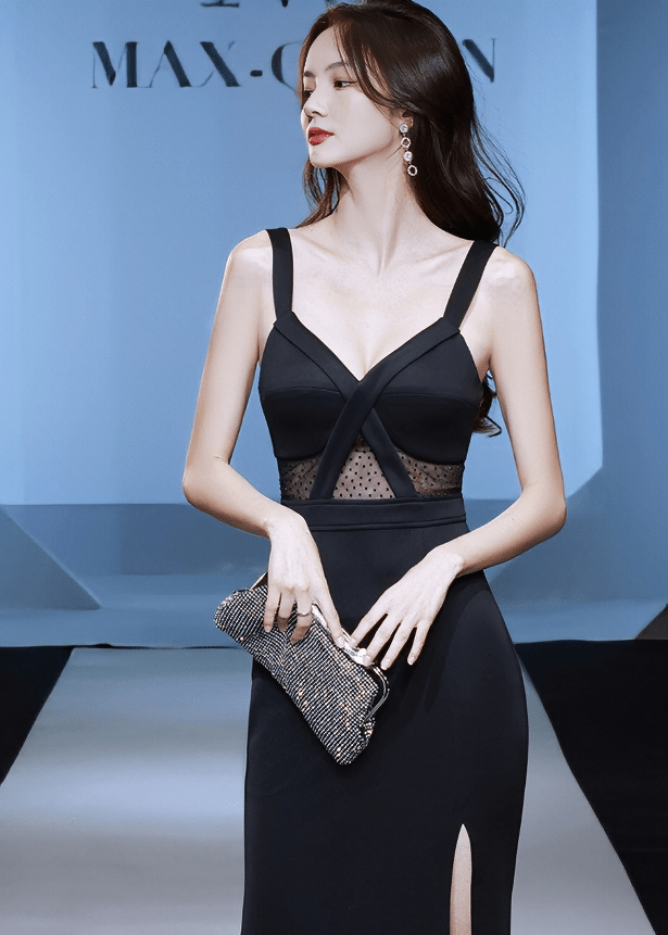 ドットチュールマーメイドスリットドレス - Vera Lumina