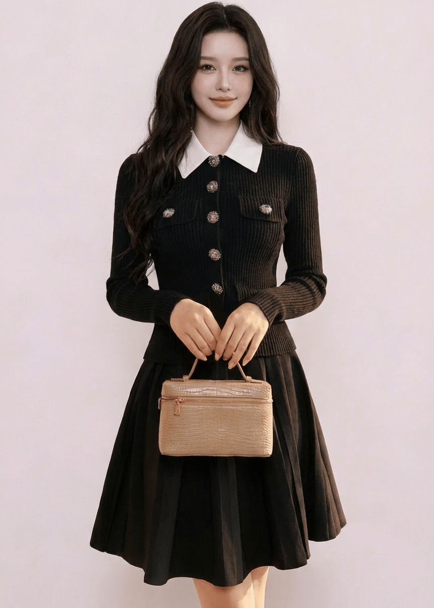 ビジューボタンバイカラーカラージャケットドレス - Vera Lumina