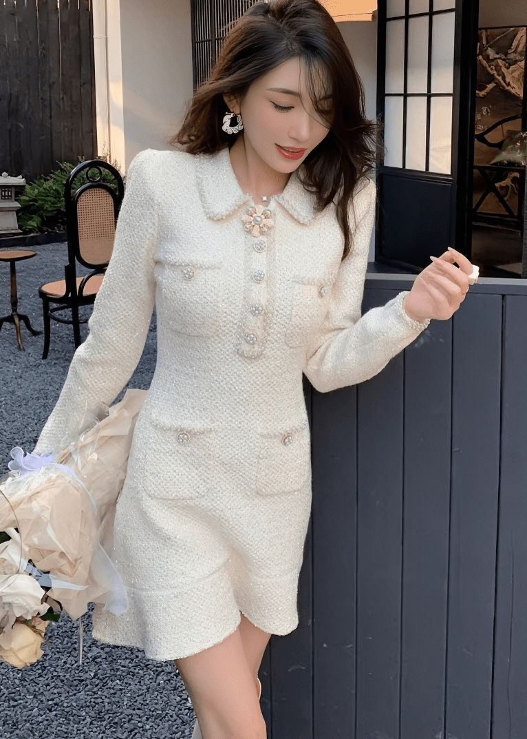 フラワービジューカラーマーメイドフレアワンピース - Vera Lumina