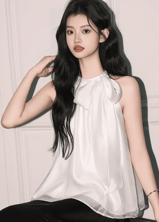 サテンボウタイホルターネックトップス - Vera Lumina