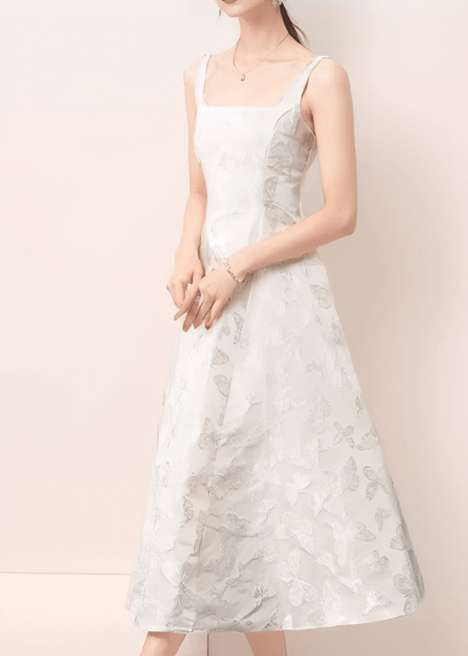 スクエアネックフラワーオーガンジードレス - Vera Lumina