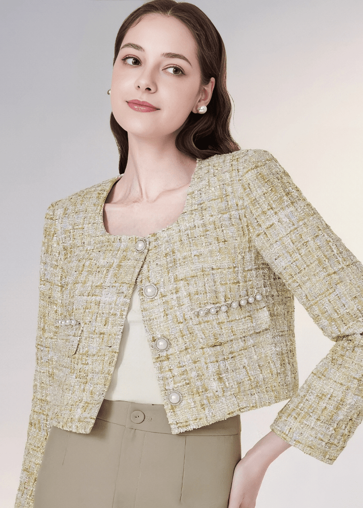 パールボタンツイードノーカラージャケット - Vera Lumina