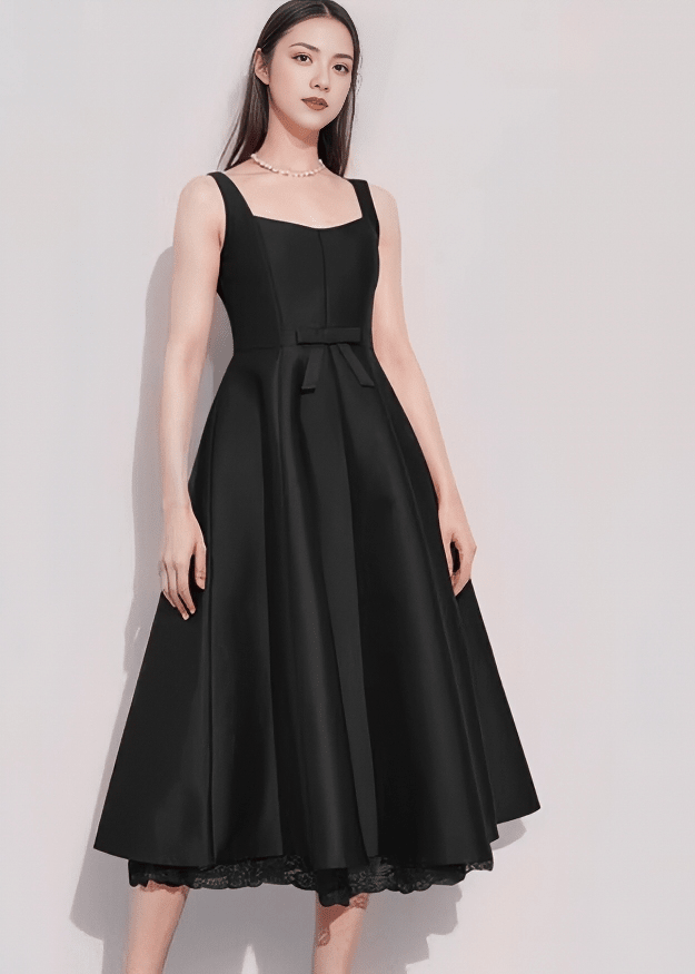 ウエストリボンヘムレースフレアドレス - Vera Lumina