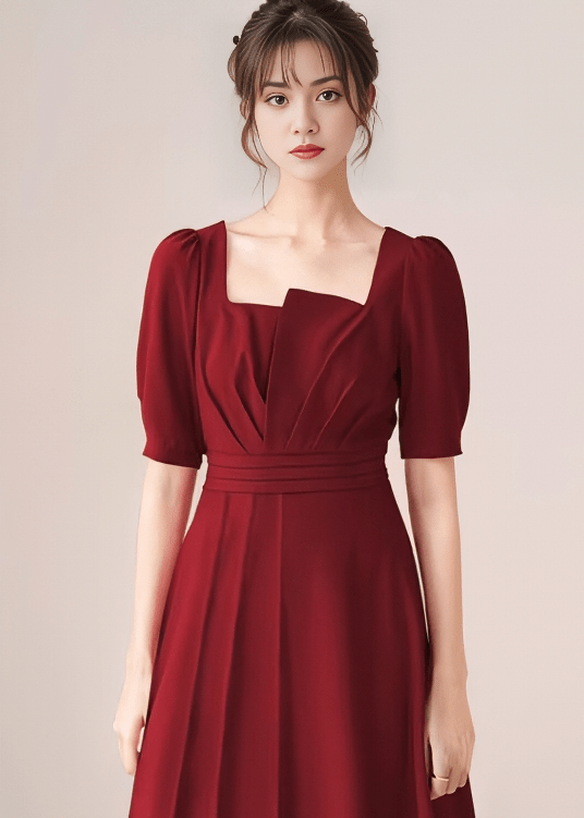 アシンメトリーパフスリーブタックフレアドレス - Vera Lumina