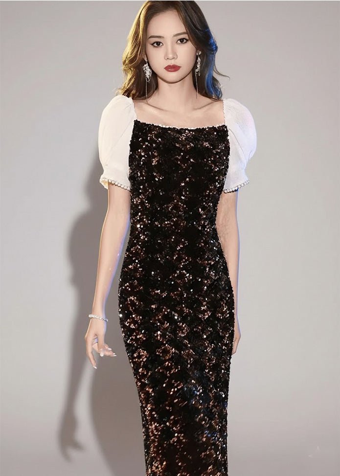 パフスリーブスパンコールマーメイドドレス - Vera Lumina