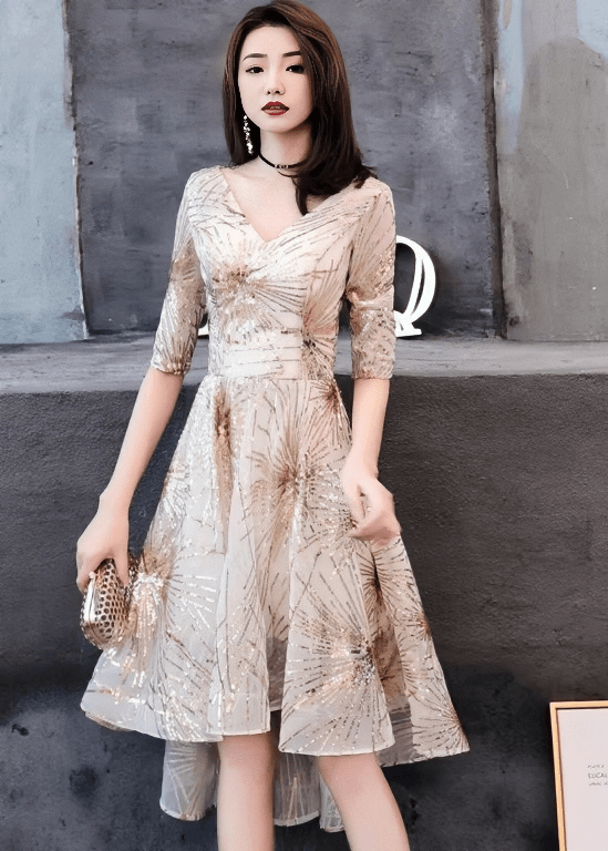 ブイネックグリッターフィッシュテールドレス - Vera Lumina