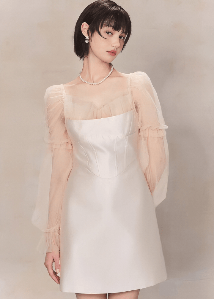 チュールスリーブコルセットミニドレス - Vera Lumina