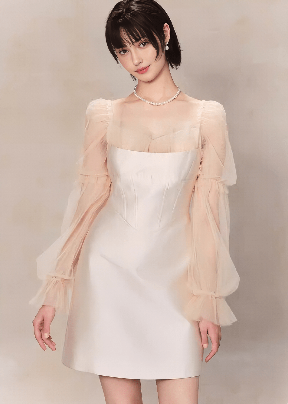 チュールスリーブコルセットミニドレス - Vera Lumina