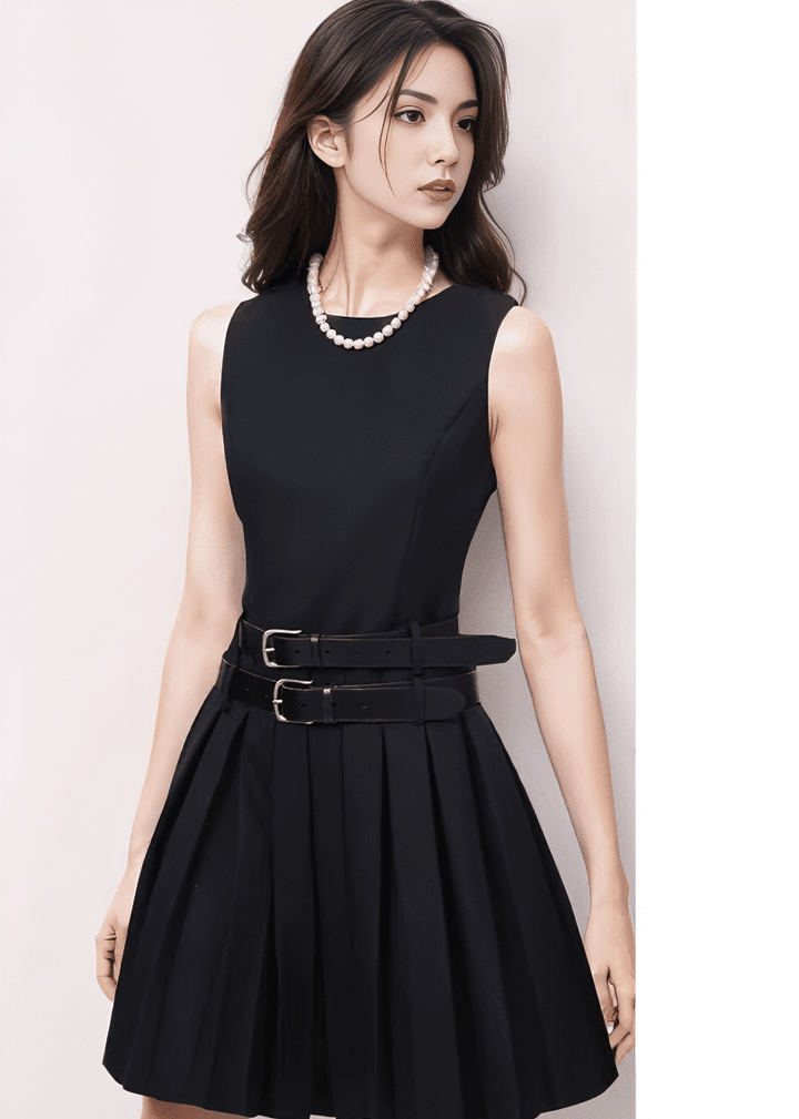 ダブルベルトプリーツフレアワンピース - Vera Lumina