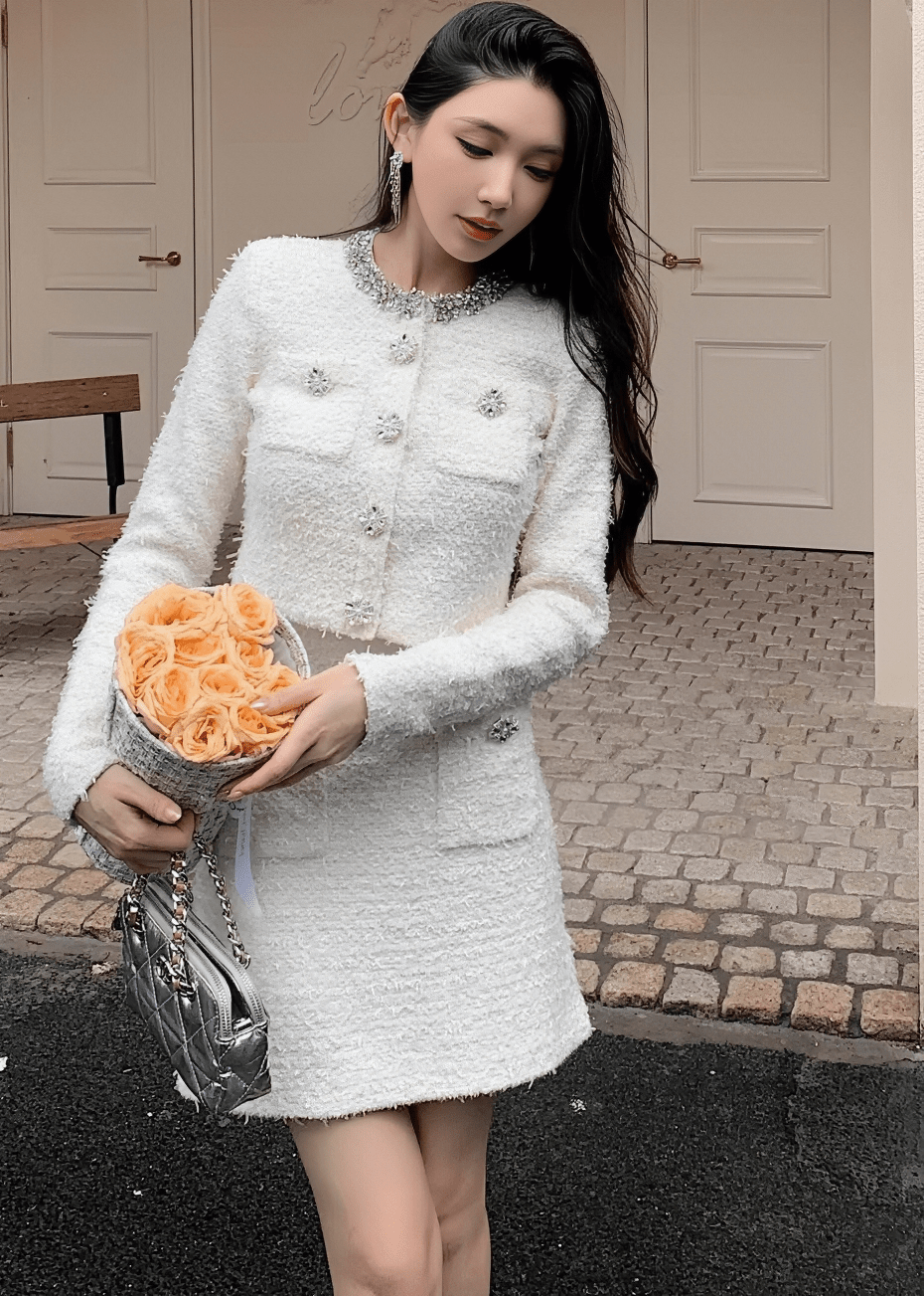 ビジューネックツイードジャケット＆ミニスカート - Vera Lumina