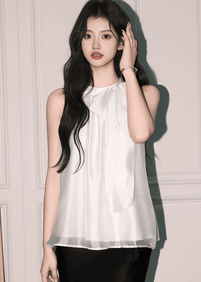 サテンボウタイホルターネックトップス - Vera Lumina
