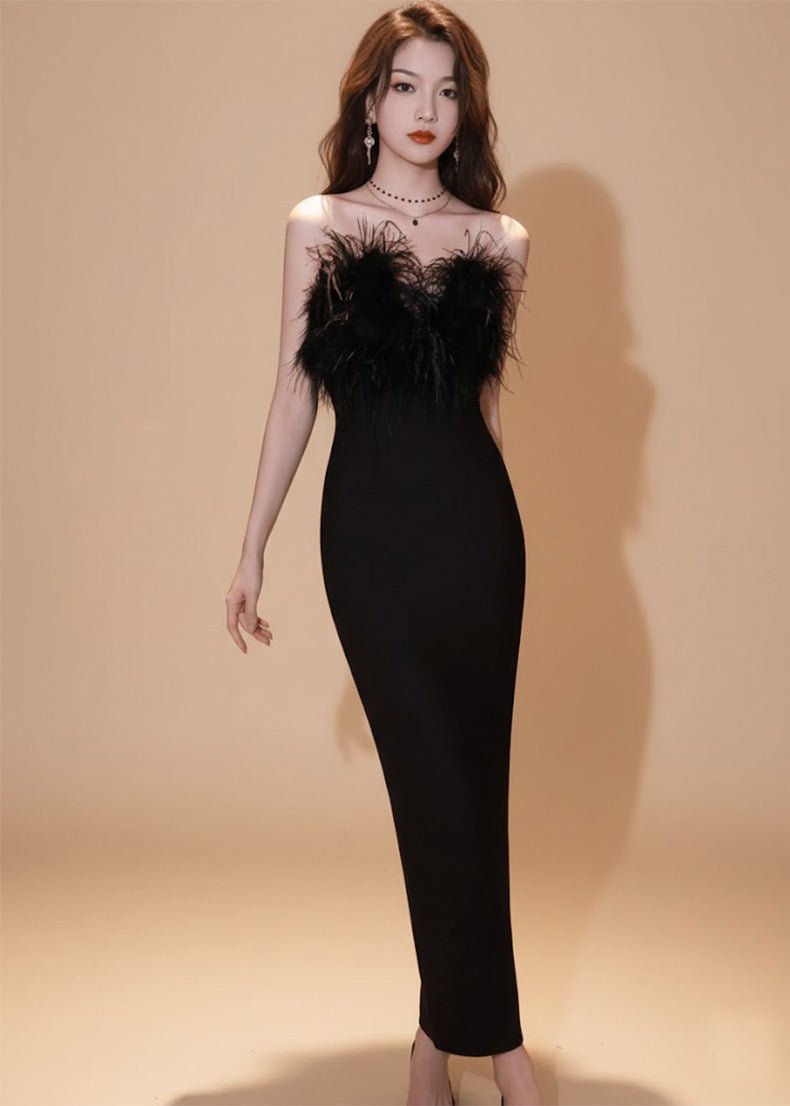 フェザーモチーフベアトップマーメイドドレス - Vera Lumina