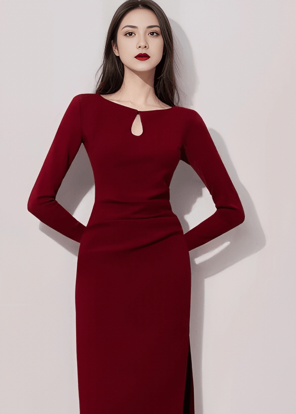 キーホールネックサイドスリットタイトドレス - Vera Lumina