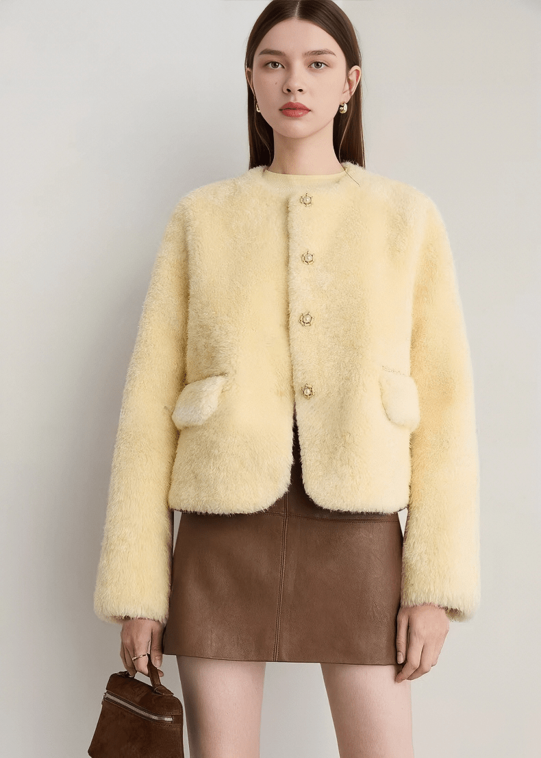 ビジューボタンボアノーカラージャケット - Vera Lumina