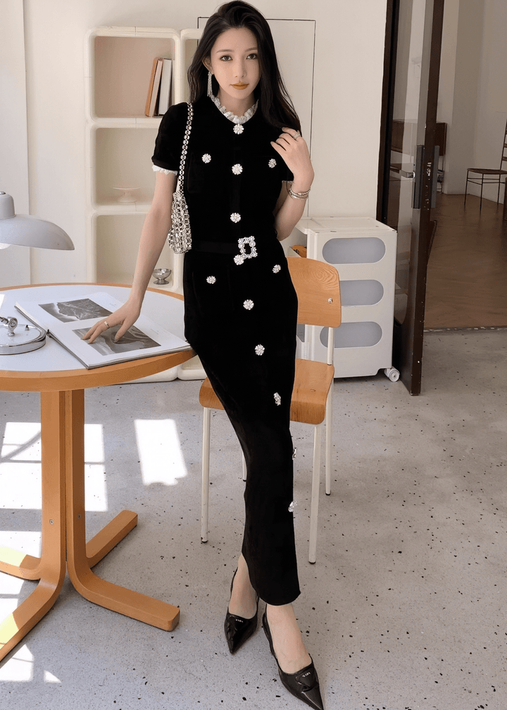 ビジューベルトフリルヘムラインドレス - Vera Lumina