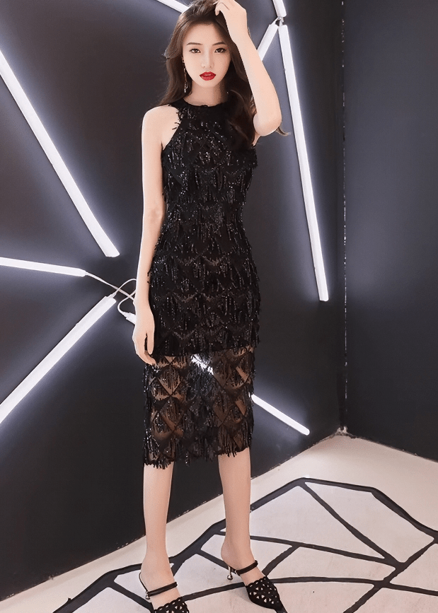 アメリカンスリーブビジューフリンジドレス - Vera Lumina